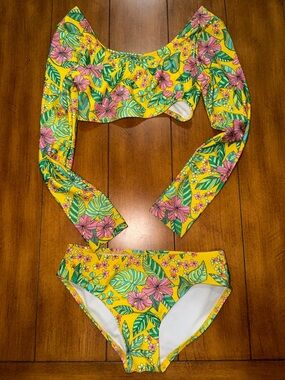 art class Yellow Tropical Floral Long-Sleeve Two-Piece Swim Set